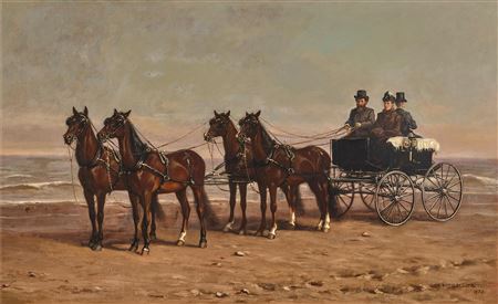 Mr. and Mrs. Leland Stanford Driving on the Beach at San Francisco