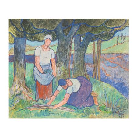 Bretonnes près d'une rivière