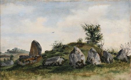 View from a hill with large rocks