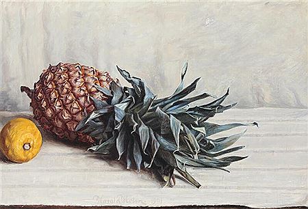 Still life with pineapple and lemon