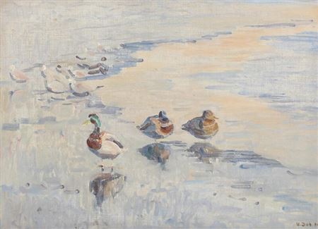 Coastal scenery with ducks by Victor Johansen - Auction record, sale price, and art valuation. Compare with similar artists and explore comparable artworks.