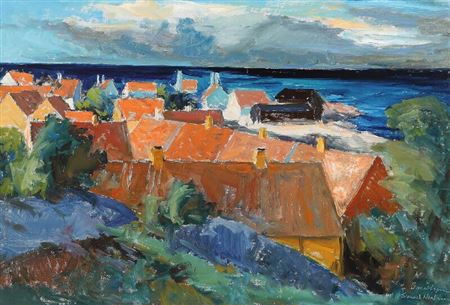 View over Gudhjem, Bornholm by Svend Nielsen - Auction record, sale price, and art valuation. Compare with similar artists and explore comparable artworks.