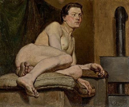 “Nøgen model”. A male nude.