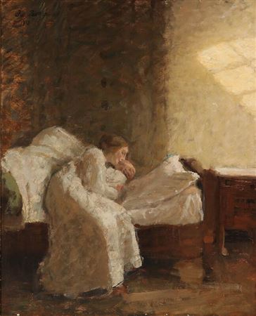 Sunlight on a wall in a bedroom with a mother waking up her child