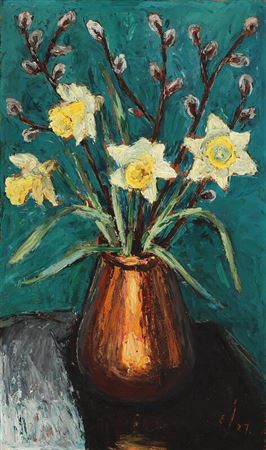 Still life with flowers in a vase, recto et verso.