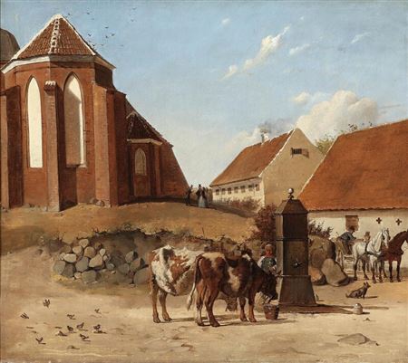 “Mikkelskirken i Slagelse, set fra Fisketorvet”.