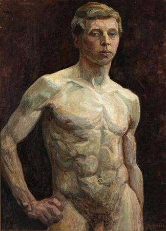 A standing male nude. by Axel Bredsdorff - Auction record, sale price, and art valuation. Compare with similar artists and explore comparable artworks.