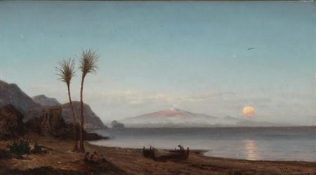 A view of the bay of Naples with mount Vesuvio in the distance.