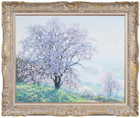 Blooming Tree Overlooking a River Valley
