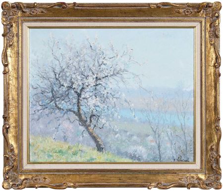 Blooming Tree Overlooking a River by Raymond Thibesart - Auction record, sale price, and art valuation. Compare with similar artists and explore comparable artworks.