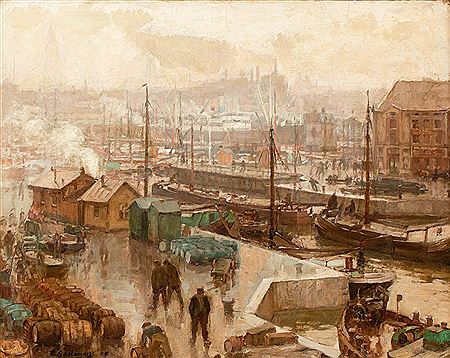 View on the Verbindingsdok in between the Kattendijkdok and Willemdok in Antwerp, 1909