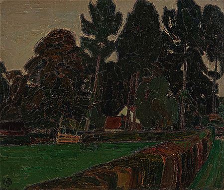 Hedge, trees and farmstead, 1930.