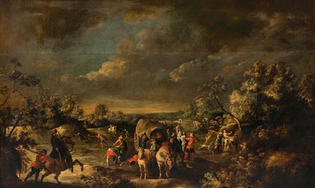 Landscape with raided travellers.