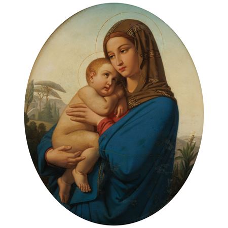 Madonna in front of landscape.