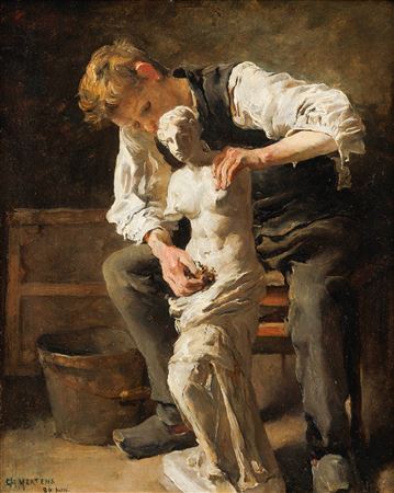 In the studio by Charles Mertens - Auction record, sale price, and art valuation. Compare with similar artists and explore comparable artworks.