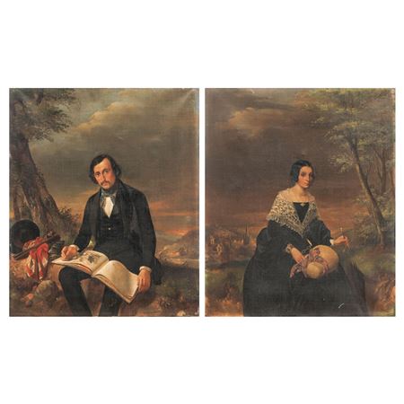 Portrait of the painter Henri Leys at the age of 27 and of his wife Adèle van Haren