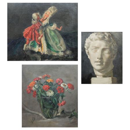 Study of a plaster head after the antique; Study of a figurine; Flower still life