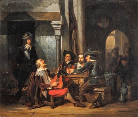 Tavern scene with music-making and drinking company, 1847