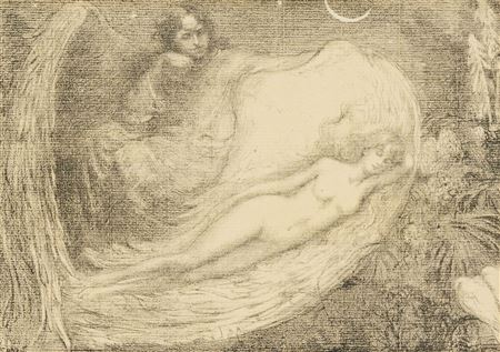 Untitled (nude, sleeping in the wings of guardian angel?).