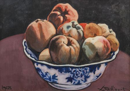 Appels in een Delftse schaal, 1928.