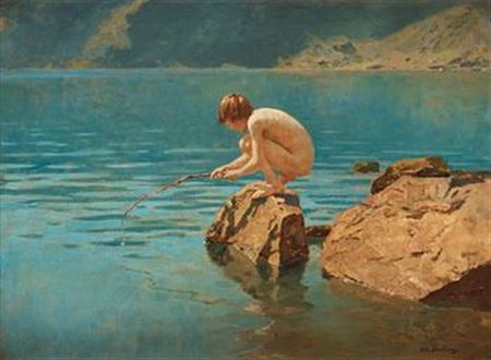 Boy fishing.