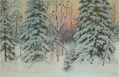 Evening Embroidery with Snow-Laden Spruces