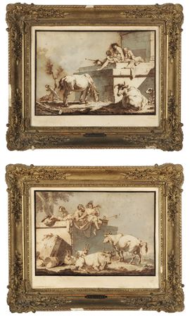 Landscapes with peasants at rest and herds two drawings (2)
