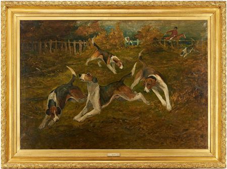 Fox Hunting Scene w/ Hounds