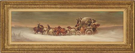 The Salisbury & London Coach Passsing Stonehenge in Winter, 1895