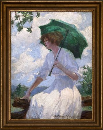 Woman with Green Parasol by Catherine (Anna) Wiley - Auction record, sale price, and art valuation. Compare with similar artists and explore comparable artworks.