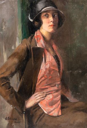 Half-length portrait of a Parisian lady with hat