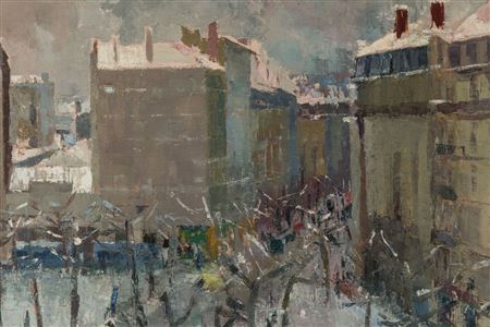 Lyon, Winter, View of his studio, Place de l'Abondance by Jean Dulac - Auction record, sale price, and art valuation. Compare with similar artists and explore comparable artworks.