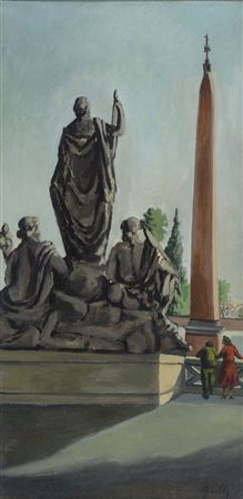 View of Rome with priests; Piazza del Popolo