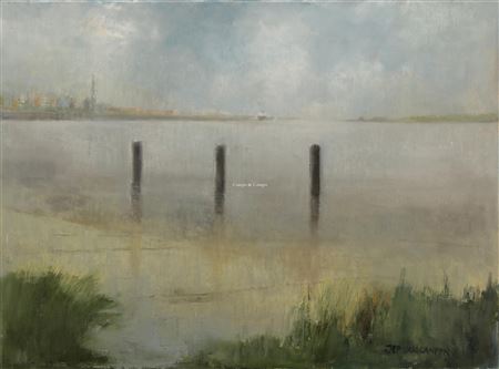'De Meerpalen, gezien vanuit de 'slijkhoek' bij laag water op de Schelde' by Jef Van Campen - Auction record, sale price, and art valuation. Compare with similar artists and explore comparable artworks.