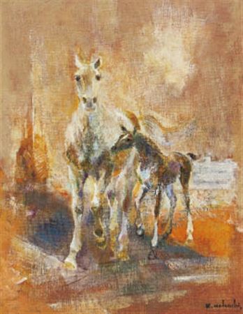 Horse parent and child in grassland (2)