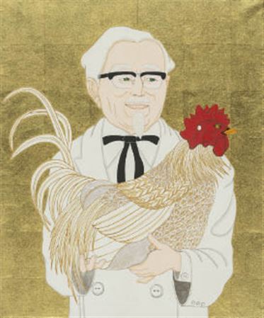 White old man and white rooster
