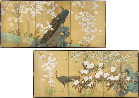 Flower and bird (6-panel byobu screen)