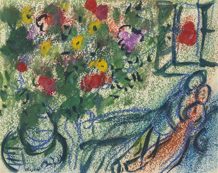 Bouquet et amoureux à la fenêtre ouverte