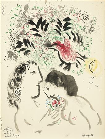 L'oiseau rouge au-dessus des amoureux