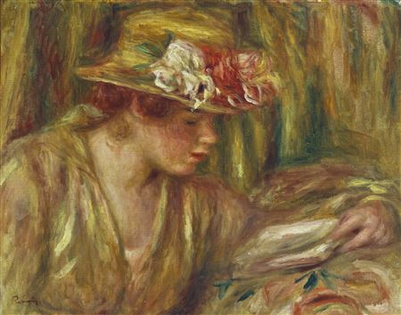 Buste de femme (Andrée en chapeau lisant, la tête tournée à droite)