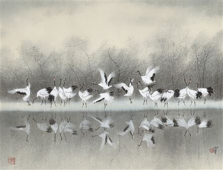 Dancing Cranes by Lin Hukui - Auction record, sale price, and art valuation. Compare with similar artists and explore comparable artworks.