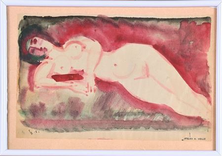 Reclining nude on red background