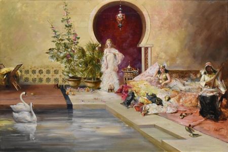 Orientalist interior with swimming pool