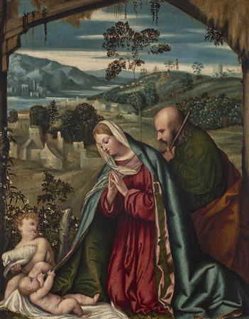 The Holy Family in a Landscape by (Il Moretto) Moretto Da Brescia - Auction record, sale price, and art valuation. Compare with similar artists and explore comparable artworks.