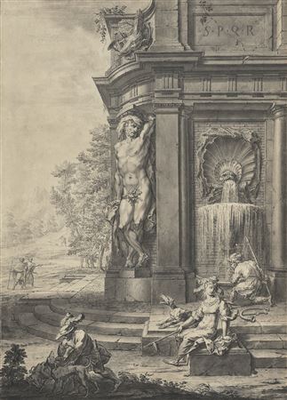 Architectural capriccio with fountain and caryatids, an allegory of hunting in the foreground by Gilles Marie Oppenordt - Auction record, sale price, and art valuation. Compare with similar artists and explore comparable artworks.