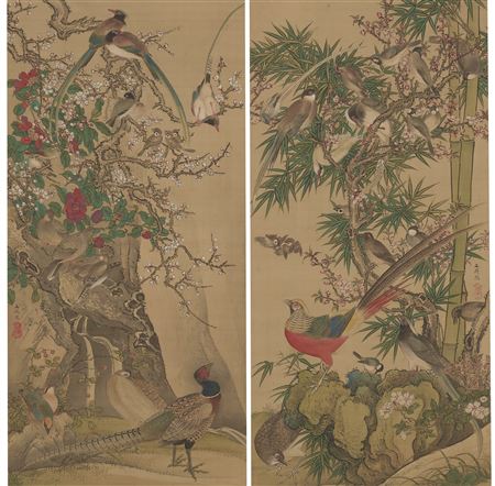 Hyakucho-zu (Hundreds of birds) (Pair)