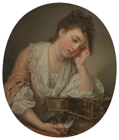 Une jeune fille qui pleure la mort de son oiseau (A girl weeping over her dead bird)