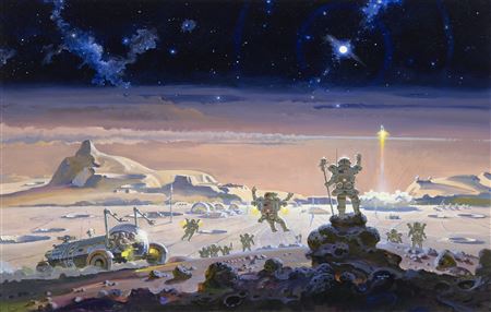 Sample artwork by Robert McCall (1919 - 2010), known for aerospace and fantasy illustrations and murals - View similar artists and auction records