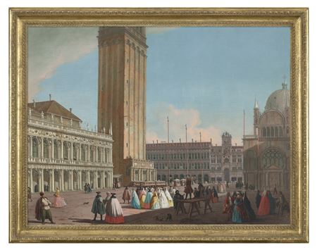 Venice, the Piazzetta looking north-west towards the Campanile, with the Biblioteca, the Procuratie Vecchie and the Torre dell'Orologio