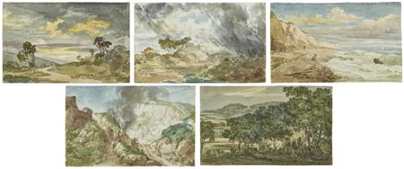 Five landscape sketches, including: A view of Brighton Beach; Landscape near Norwood; and Chalk pit near Eastbourne by Joseph Michael Gandy - Auction record, sale price, and art valuation. Compare with similar artists and explore comparable artworks.